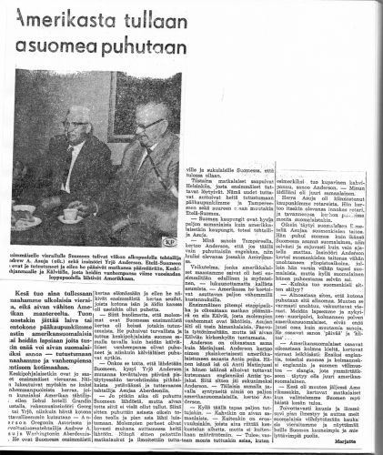 Andrew A. Asuja ja George Anderson Matinjussi vierailulla Kälviällä
Antti A. Asujamaa ja Yrjö Matinjussi ovat lähteneet katsomaan vanhempiensa kotimaata. Andrew A. Asujan isä, Antti Asujamaa (1859-1951, Asujamaa 14) lähti Amerikkaan jo 1880. Suunta oli länteen, Oregonin ja Washingtonin valtioihin. Sieltä löytyi puoliso Anna Sofia (o.s. Paavola, 1862-1945). Avioliitto solmittiin 1888 ja perheen ainoa lapsi, Andrew A. Asuja syntyi 1889. Perheessä asui vuodesta 1912 lähtien myös Antin sisarenpoika Elmer Asuja. Hän on Emilia Asujamaan (m. River, 1878-1912, Asujamaa 14) poika. Andrew A. Asuja ryhtyi 1920-luvulla limonaditehtailijaksi ja menestyi alalla hyvin.
George Anderson (s. 1897) on Kalle Matinjussin eli Charles Andersonin (1869-1954, Matinjussi 19 ja 21) toiseksi vanhin poika.  Kalle Matinjussi meni Amerikassa vuonna 1891 naimisiin Ida Pelttarin kanssa (Pelttari 20) ja heille syntyi poika Karl Hugo (1891-1924). Perhe kävi Suomessa, mutta palasi takaisin Astoriaan, jossa perhe kasvoi neljällä pojalla ja kolmella tytöllä. Kaikki tytöt kuolivat pieninä. George Anderson opiskeli Michiganin yliopistossa.

Keywords: Asuja Asujamaa Matinjussi Anderson River Paavola Himanka Astoria Oregon Aberdeen Washington