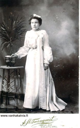 Hilma Junkkila - Pollari
Hilma Maria Junkkila (1883-1949) lähti Amerikkaan vuonna 1901 ja avioitui n. 1906 Matti Pollarin (s. 1878 Veteli) kanssa. Asuinpaikkana oli myöhemmin Red Lodge, Montana.
Keywords: Junkkila Pollari Hibbing Minnesota RedLodge Montana USA 